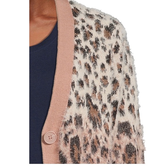 TIME and TRU Womens Cardigan Size Medium 8-10 Eyelash Knit Salmon Black New - Picture 2 of 7